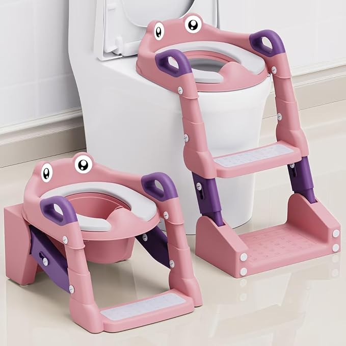 Potty Training Seat, Toddler Potty Training Toilet, Upgrade 2 In 1 Toddler Toilet Seat with Steps Stool Splash Guard and Anti-Slip Pad Soft Cushion, Potty Seats for Toddlers Baby Kids