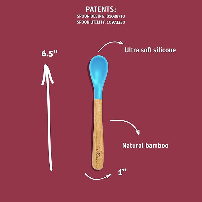 Avanchy Bamboo & Silicone Infant Training Spoons, BPA Free - Soft Tip, Easy on Gums, First Stage Feeding Utensils for Baby-Led Weaning, Self-Feeding, Pink
