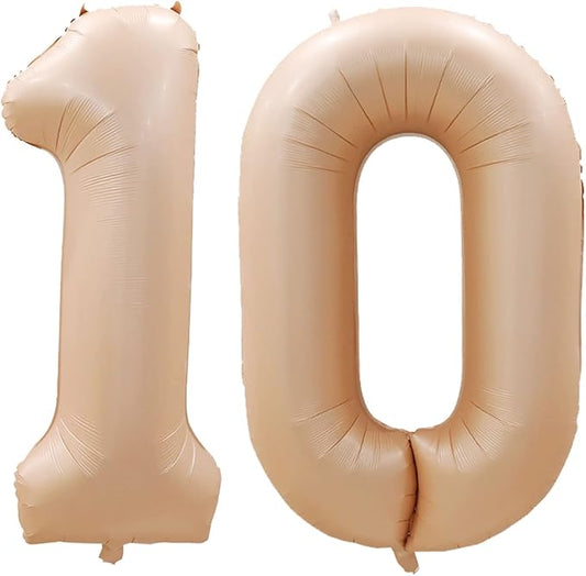 GOER Number 10 Balloons for 10th Birthday Party Decorations,42 Inch Jumbo Foil Helium Balloons for 10th Anniversary (Caramel)