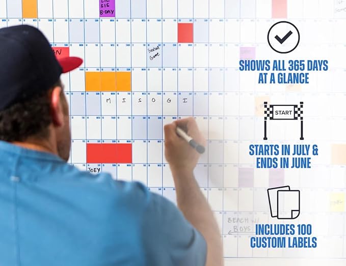 The Big A## Calendar Mid-Year Wall Planner – July to June Dry-Erase Board – Includes 1 Marker & 100 Labels – Lightweight, Easy to Hang Yearly Planner – Plan Goals & Adventures – Neutral, 4’x3’