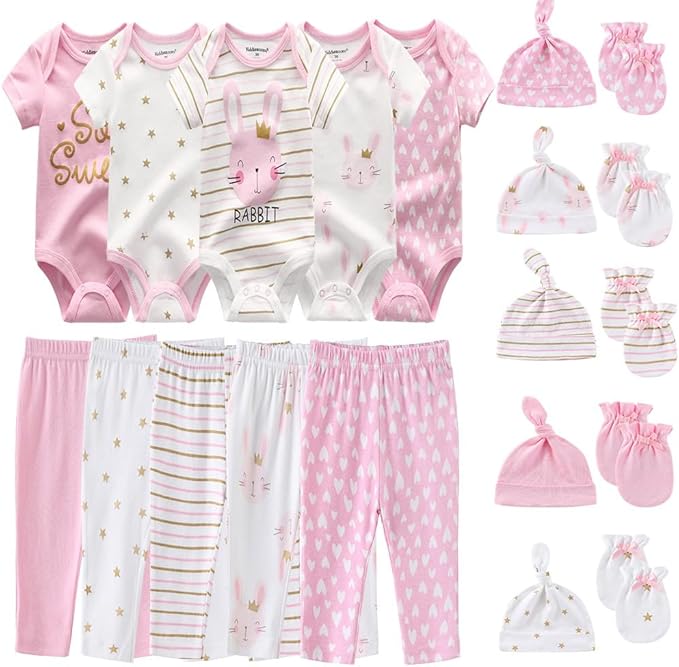 Kiddiezoom Unisex Baby Layette Essentials Giftset Clothing Set 19-Piece For Newborn Baby