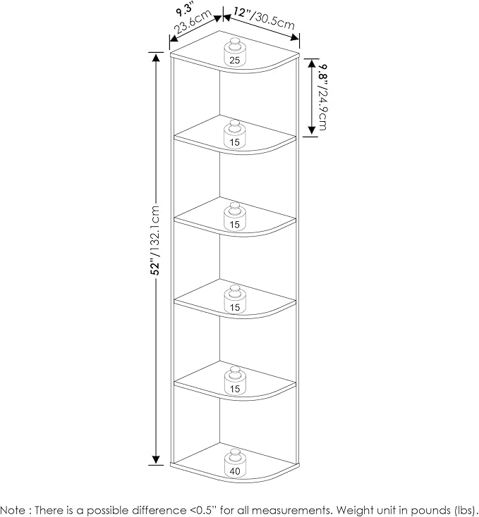 Furinno Pasir 5-Tier Corner Open Shelf Bookcase, White