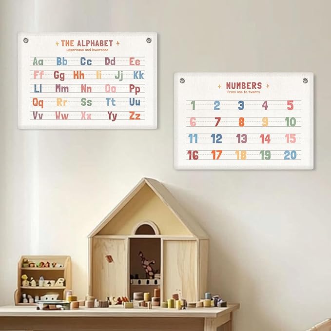 2PCS Numbers 1-20, Number Alphabet Banner Playroom Decor Wall Hanging, Educational Banner Flag, ABC Chart for Toddlers, Wall Flag Nursery Toddler Room Classroom Decor for Room