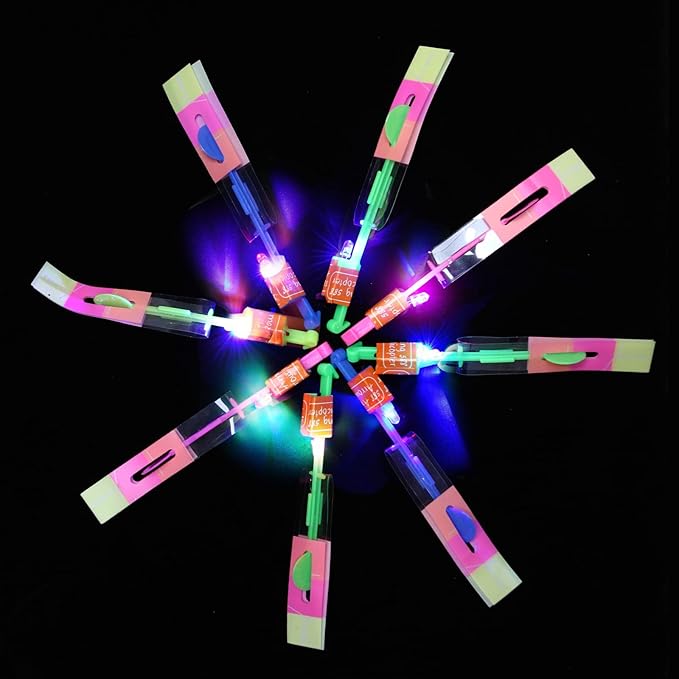 25 Sets LED Flying Set, 25 Slingshot+25 Glow Helicopter-50 Pcs, Flying Toy Outdoor Toys Glow in The Dark Party Supplies Party Favors for Kids 8-12,4-8