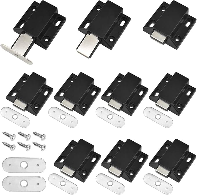 10 Pack Magnetic Push Latch Catch Push to Open Latch Pressure Touch Release Cabinet Catch for Doors Drawers Release Latch Kitchen Drawer Push Catch Pop Out Latch (Black)