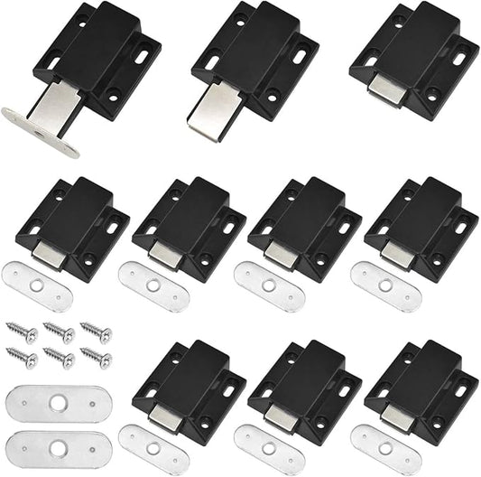 10 Pack Magnetic Push Latch Catch Push to Open Latch Pressure Touch Release Cabinet Catch for Doors Drawers Release Latch Kitchen Drawer Push Catch Pop Out Latch (Black)