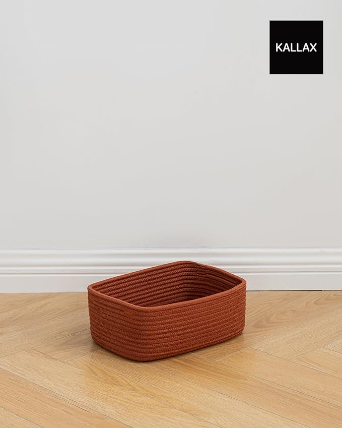 KALLAX Small Woven Basket, 12 x 8 x 4.5 Inches, Storage Basket for Organizing, Cute Small Rope Shelf Closet Cube Storage Bins Baskets for Shelves, Dog Toy Gift Baskets Empty, 3 Pack Rust Red