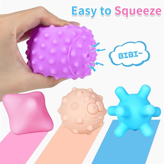 12 Pcs Sensory Balls for Toddlers, Sensory Baby Toys, Montessori Toy for Babies Squeeze, Infant Toys Soft Multi Ball Set Gifts with Bright Color Textured