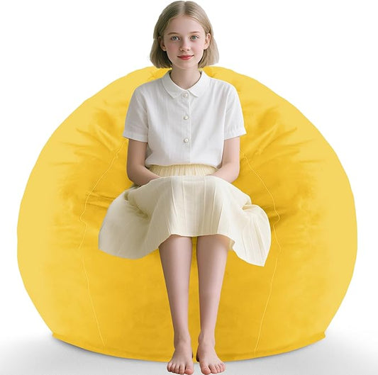 2FT Bean Bag Chair, Comfy Bean Bag Chairs with Memory Foam Filled, Fluffy Beanbag Sofa with Dutch Velvet Cover, Teardrop BeanBag Chairs for Living Room, Playroom - Lemon
