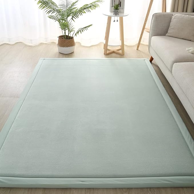 Loartee Coral Velvet Crawling Rug (6'7"x7'10", Light Green) for Toddler Children Play Area Rug Yoga Mat Exercise Pad Carpet