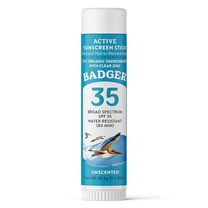 Badger Mineral Sunscreen Face Stick SPF 35, 97% Organic Unscented Zinc Oxide Travel Sunscreen, Coral Reef Safe Travel Size Stick, .65 oz