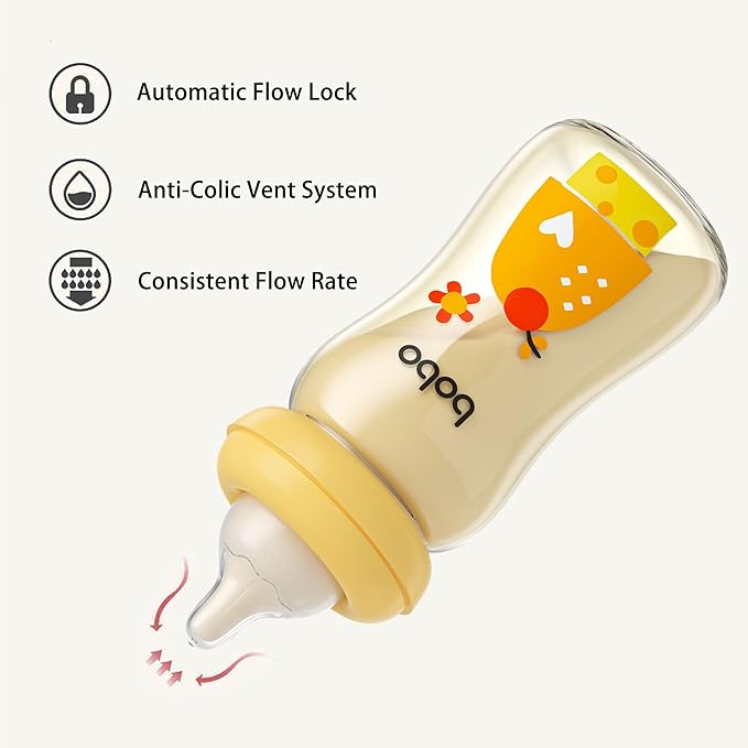 YOHKOH PPSU Baby Bottle Wide Neck, Newborn Anti-Colic Baby Bottle with Natural Response Nipple, Streamlined Body, Easy to Clean (8.8oz (Pack of 2), Yellow)