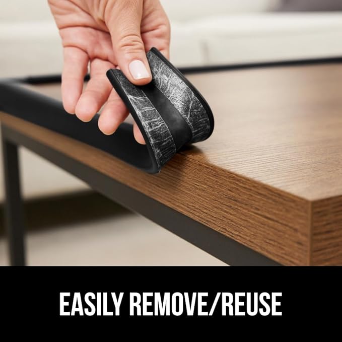 GORILLA GRIP Baby Proof Corners and Edges for Furniture, Kid Proofing Adhesive Table Corner Protectors, Heavy Duty Soft Rubber Foam Protection, Includes 8 Protective Safety Guards, 15 Feet, Black