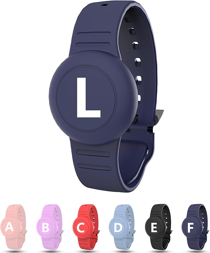 Waterproof Bracelet for AirTag Kids, Personalized Initial Letter Hidden Holder Compatible with Air Tag, Silicone Case for Airtag Adjustable Anti-Lost GPS Tracker for Toddler Child Elder, L