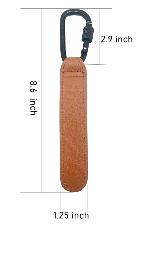3 Pcs Baby Stroller Hook, Carry 20 lbs per Stroller Carabiner Clip, Adjustable Baby Stroller & Car Seat Hook for Hanging Diaper Bag, Wheelchair, Shopping and Pet Cart(Leather)