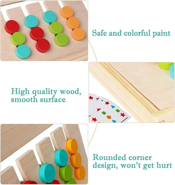 Montessori Learning Toys Slide Puzzle Color & Shape Matching Brain Teasers Logic Game Preschool Educational Wooden Toys for Kids Boys Girls Age 3 4 5 6 7 Years Old Airplane Travel Toy Birthday Gifts
