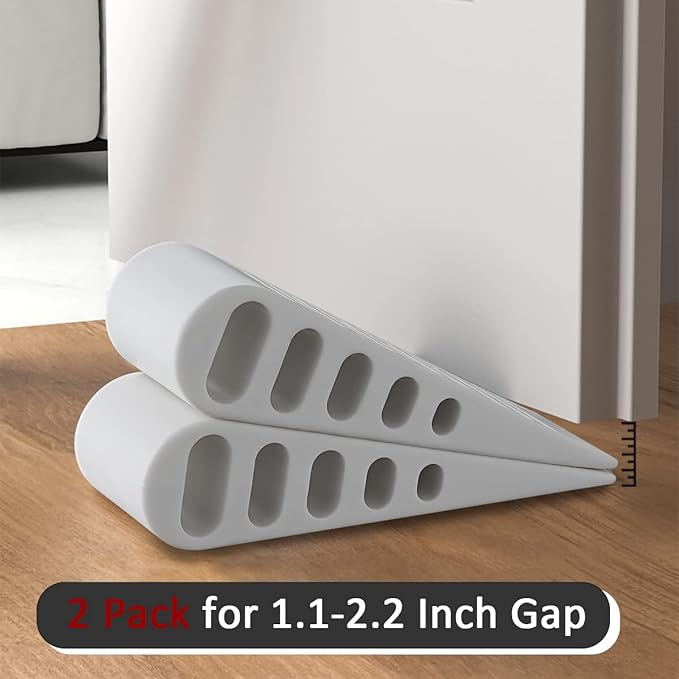 JQK Rubber Door Stopper Wedge, White 2 Pack Soft TPR Premium Door Stops for Bottom of Heavy Duty Door on Tile, Concrete, Carpet, Wooden Floor, DSB61-WH-P2