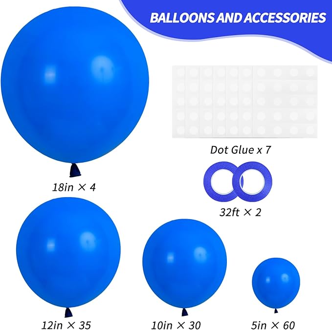 RUBFAC 129pcs Dark Blue Balloons Different Sizes 18 12 10 5 Inch for Garland Arch for Birthday Gender Reveal Baby Shower Graduation Party Decoration