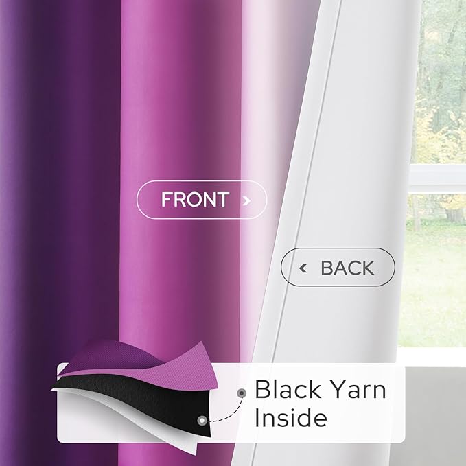 HOMEIDEAS Purple Ombre Blackout Curtains, 52 X 96 Inch Length Gradient Color Room Darkening Curtains with Grommet Thermal Insulated Window Drapes for Living Room, Bedroom, 2 Panels