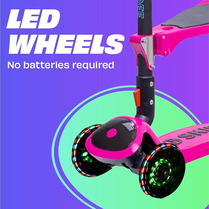 SKIDEE Kick Scooters for Kids Ages 3-5, Adjustable Height Foldable Scooter with Removable Seat, 3 LED Light Wheels, Rear Brake, Wide Standing Board, Suitable Up to 12 Year Old Boys/Girls
