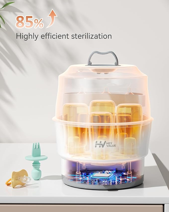 HEYVALUE Bottle Sterilizer, Baby Bottle Sterilizer, Easy One Button Control Electric Bottle Sterilizer (Esterilizador de Biberones), for Baby Bottles, Pacifiers, Breast Pump Parts, BPA-Free