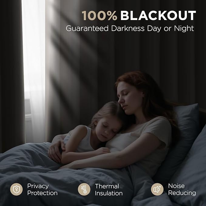 Joydeco 90 Inch Blackout Curtains for Bedroom, Thermal Insulated Black Out Curtains 2 Panels Set, Room Darkening Drapes for Living Room Window Rod Pocket Back Tab (W37 x L90 Inch, Light Beige)