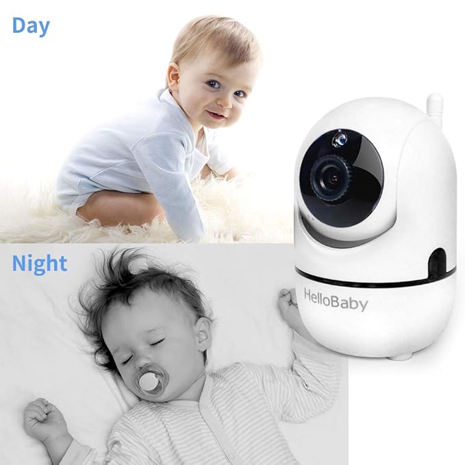 HelloBaby Video Baby Monitor with Remote Camera Pan-Tilt-Zoom, 3.2'' Color LCD Screen, Infrared Night Vision, Temperature Display, Lullaby, Two Way Audio