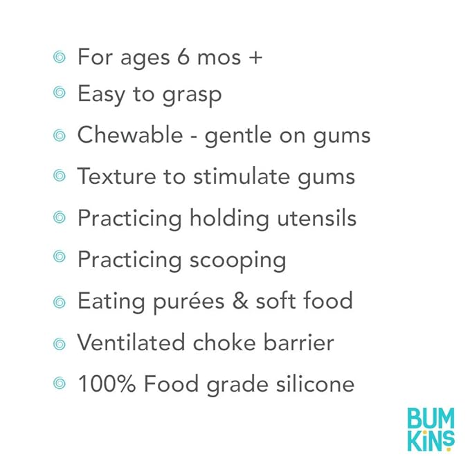 Bumkins Baby Utensils Set, Chewtensils Silicone Spoons for Dipping, Self-Feeding, Baby Led Weaning, Trainer Learning, First Stage Eating, Soft Practice Fork and Spoon, Babies 6 Months, Tangerine