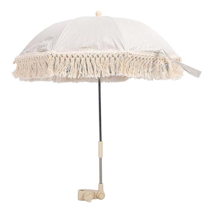 Baby Outdoor Parasols, Baby Stroller Parasol Umbrella with Adjustable Clamp, Toddler Umbrella for Trolley Wheelchair Beach Chair, Outdoor Activities (Beige)