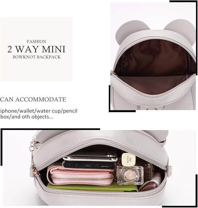 KL928 Girls Bowknot Polka Dot Cute Mini Backpack Small Daypacks Convertible Shoulder Bag Purse for Women