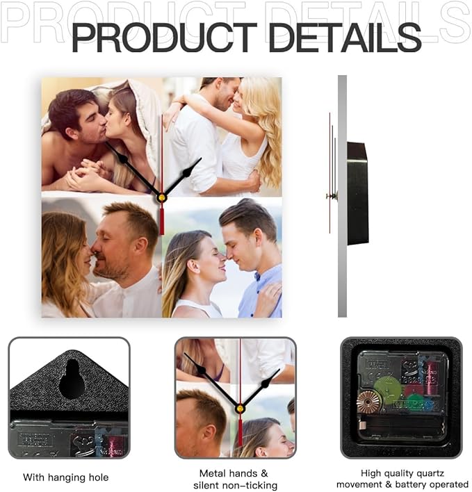 Generic Custom Wall Clock Personalized Wall Photo Customized Round Clock for Birthday Wedding Present Family Friends Gifts, 10inch-25cm