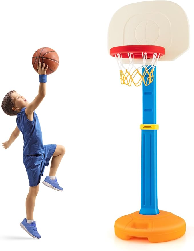Costzon Kids Basketball Hoop, Height Adjustable 3.9FT- 5.2FT Basketball Goal for Kids, Portable Mini Basketball Set, Indoor Outdoor Toddler Basketball Hoop, Gift for Boys Girls