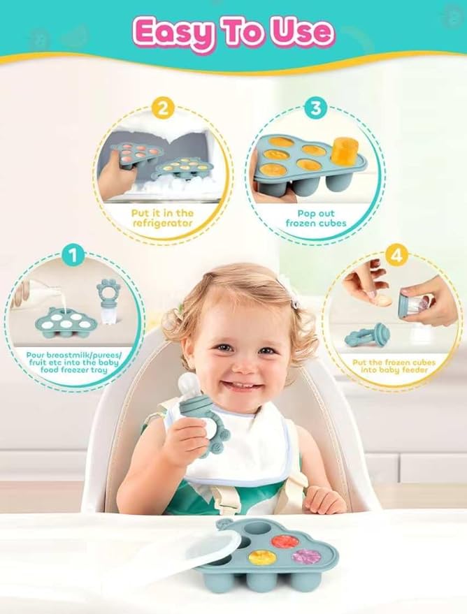 Baby Breastmilk Popsicle Molds & Fruit Food Feeder Pacifier, Silicone Baby Food Storage Containers, Baby Popsicle Molds Teething for Toddler Teething & Infant Self Feeding (Blue)