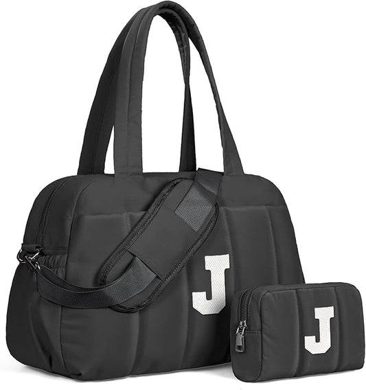 Women Duffle Bag with Initial, Personal Item Travel Bags，Gifts for Teen Girls-Gym Bag with Wet Pocket，Lightweight Travel Bags Personalized Tote with Makeup Pouch