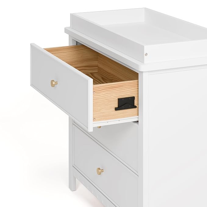 Graco Sasha 3-Drawer Chest with Changing Table Topper (White) – GREENGUARD Gold Certified, Nursery Bedroom Wood Chest with Spacious Storage, Interlocking Drawer System, Pre-Installed Tracks