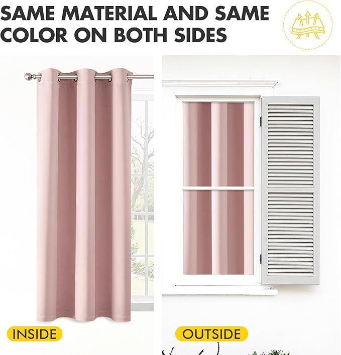 MIULEE Baby Pink Blackout Curtains for Girls Bedroom Living Room 63 Inches Long 2 Panels, Nursery Thermal Insulated Room Darkening Drapes Solid Grommet Top Noise Reducing Window Curtains 40x63 Inch