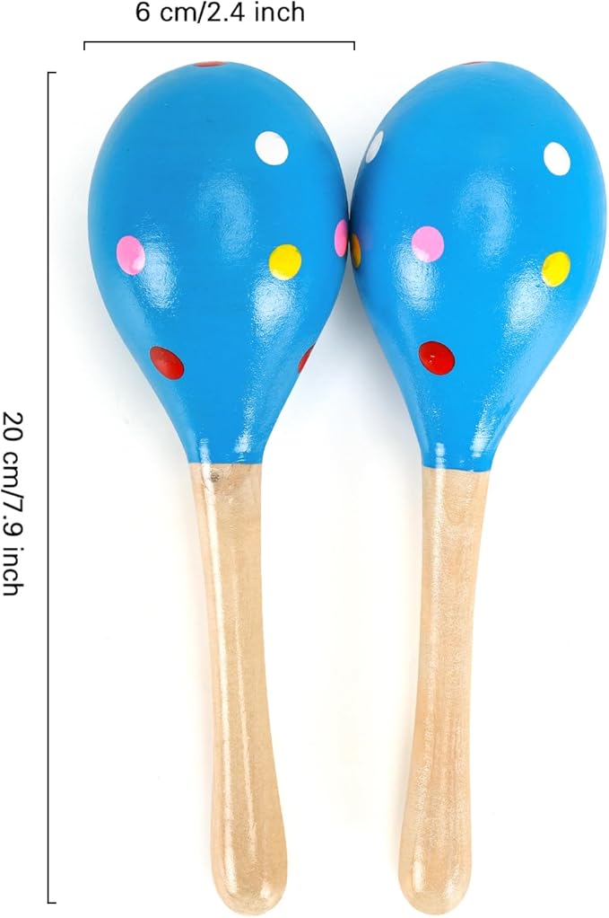 2 Pcs Maracas, Hand Percussion Rattles for Kids, Wooden Rumba Shaker Hand Musical Instruments with Clear Rhythm for Kids Adults Playing (Blue)