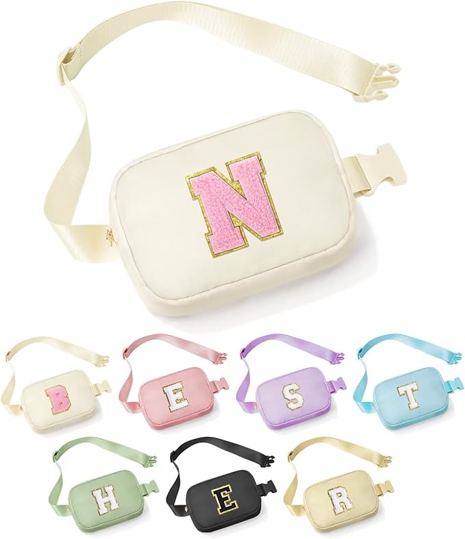 YOOLIFE 30th 40th 50th 60th 70th Birthday Gifts for Women Mom Daughter Friend, Personalized Gifts for Women, Initial Fanny Pack Belt Bag Crossbody Bags, Beige N