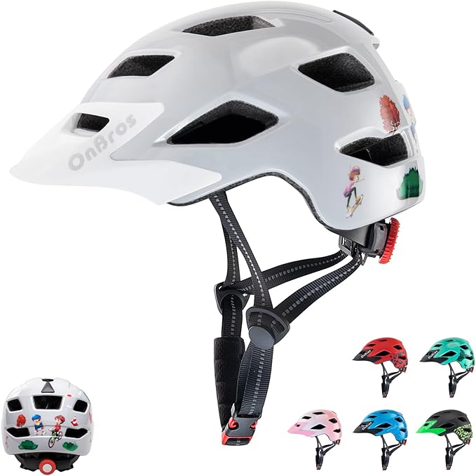 OnBros Kids Bike Helmet - Bike Helmets for 5-14 Boys or Girls with Visor, Children Bicycle Helmet for Skateboard Mountain Scooter Road Cycling, Lightweight and Adjustable 50-57CM