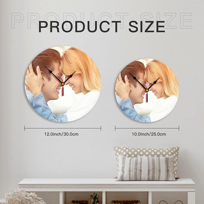 Generic Custom Clocks for Walls Personalized Picture Hanging Time Clocks Customize Gifts for Kitchen Bathroom Home Wedding Friend Family Lover, 10inch-25cm