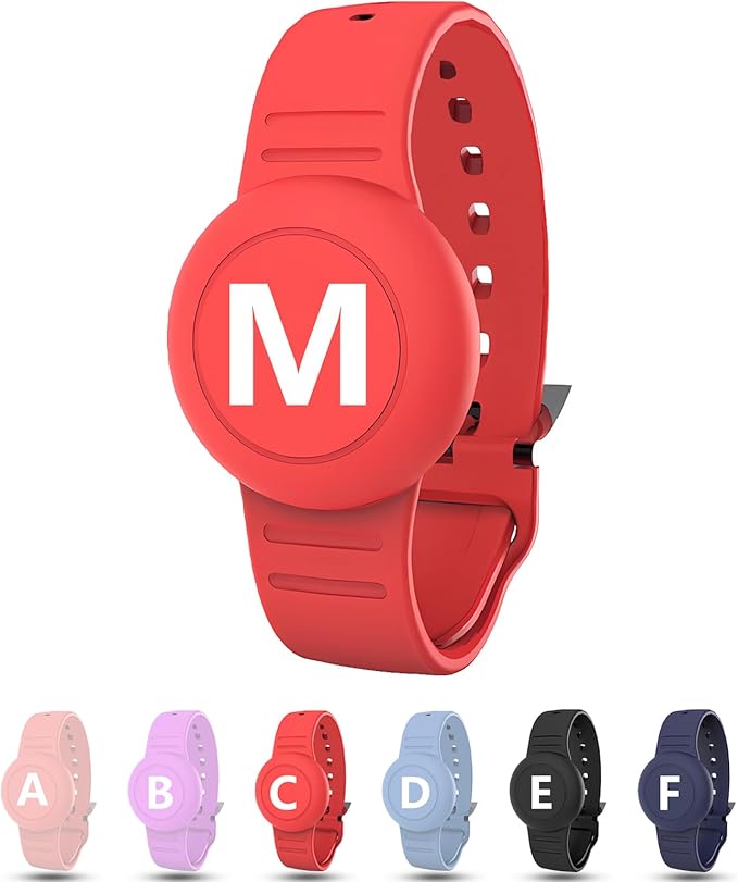 Waterproof Bracelet for AirTag Kids, Personalized Initial Letter Hidden Holder Compatible with Air Tag, Silicone Case for Airtag Adjustable Anti-Lost GPS Tracker for Toddler Child Elder, M