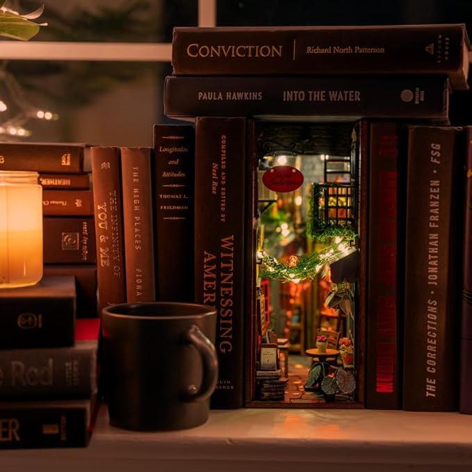 Book Nook DIY Kit - Dreamy - Miniature House Dollhouse Kit for Adult and Teens, Desgined in USA, Booknook Bookshelf Decor Alley Model Build with LED Light, Gifts for Family and Friends