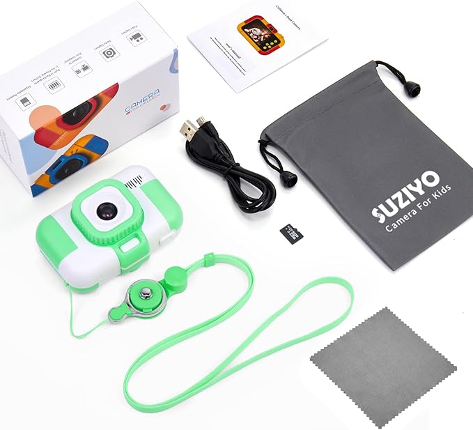 SUZIYO Kids Video Camera, Best Christmas Birthday Gifts Toys for Children, Toddlers Selfie Digital Camcorder 1080P Dual Lens 2.4 Inch HD for Age 3-8 Years Old Boys Girls with 32G SD Card, Green