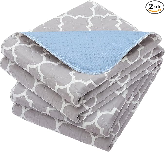 OUTCREATOR® Washable Bed Pads 34" x 36" (Pack of 2), Incontinence Mattress Protector, Anti-Slip Waterproof Underpads for Adults Kids Elderly Pets, Absorbency & Reusable Bedwetting Pads (Gray)
