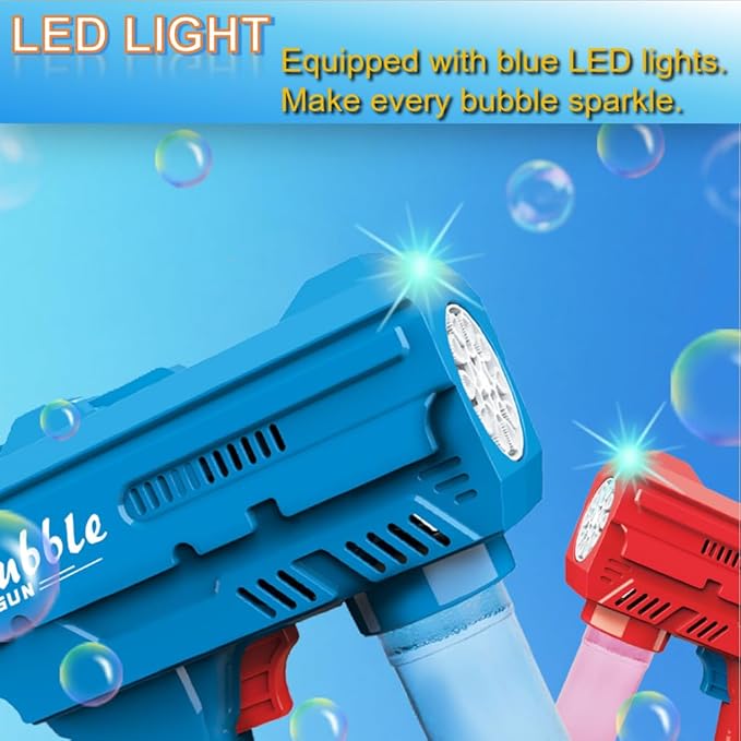 Kids Bubble Gun, Bubble Blaster with Refill Solution, Automatic Bubble Maker Blower & LED Light, Bubble Machine Guns for Toddlers Age 3-8, Outdoor Toys，Birthday Gifts，Easter, Wedding, Party (Red)