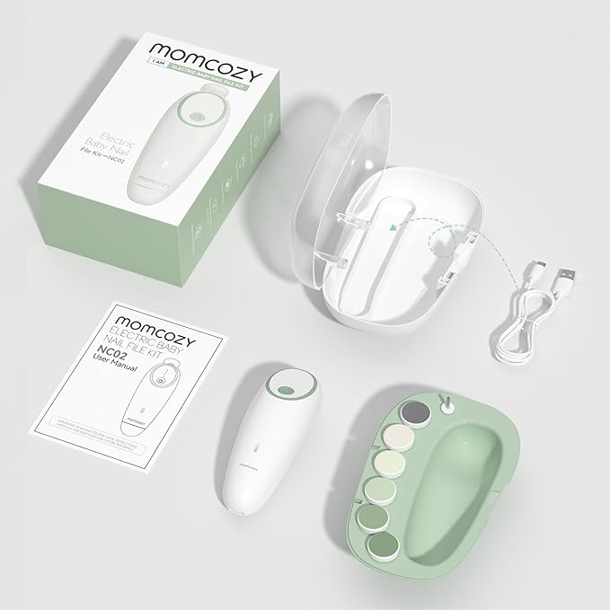 Momcozy Baby Nail File Electric, Gentle Baby Nail Trimmer Electric Rechargeable, Baby Nail Clipper Electric, 7 Grinding Head Replacement Pads