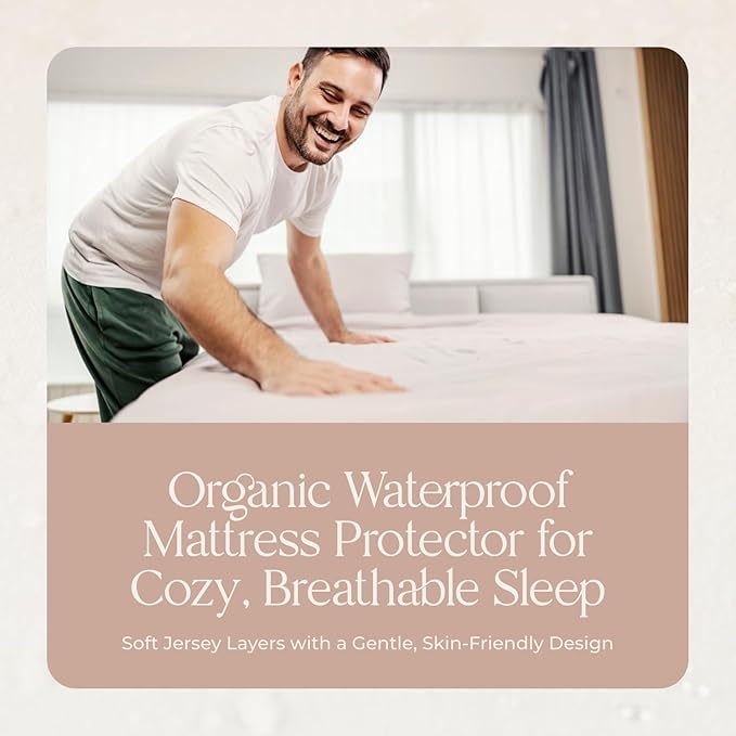 Organic Cotton, 100% Waterproof Mattress Protector Pad – Soft, Hypoallergenic, Breathable Bed Cover – GOTS & Fair-Trade Certified – 17 in. Deep, King Size Mattress Cover by Whisper Organics