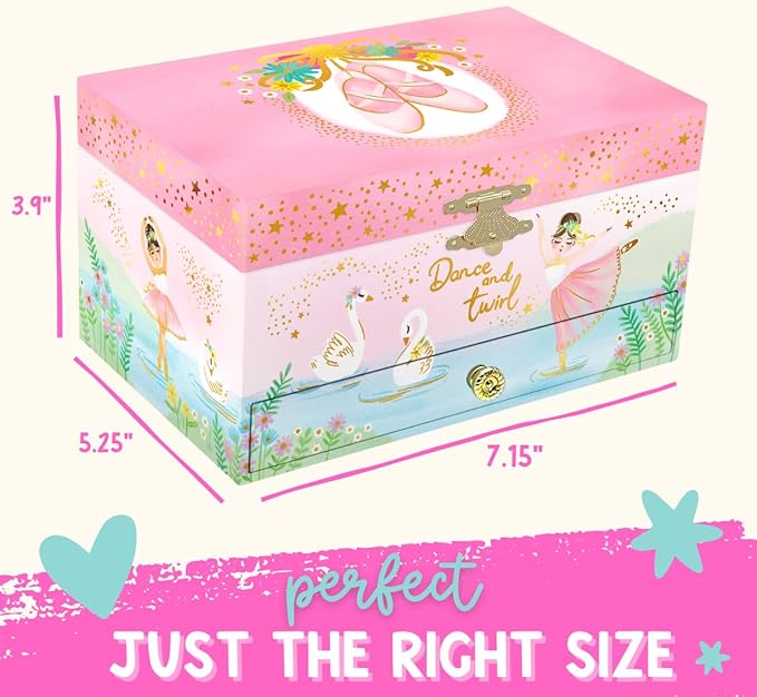 Musical Ballerina Jewelry Box for Girls - Kids Dancing Ballerina Music Box with Mirror, Ballet Gifts for Little Girls, Jewelry Boxes, Childrens Birthday Gift, Ages 3-10