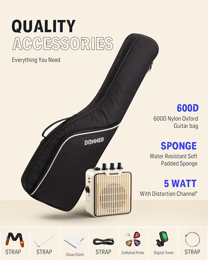 Donner 30 Inch Kids Electric Guitar Beginner Kit TL Style Mini Electric Guitar for Kids with Amp, 600D Bag, Tuner, Picks, Cable, Strap and Extra Strings, DTJ-100S, Sunburst