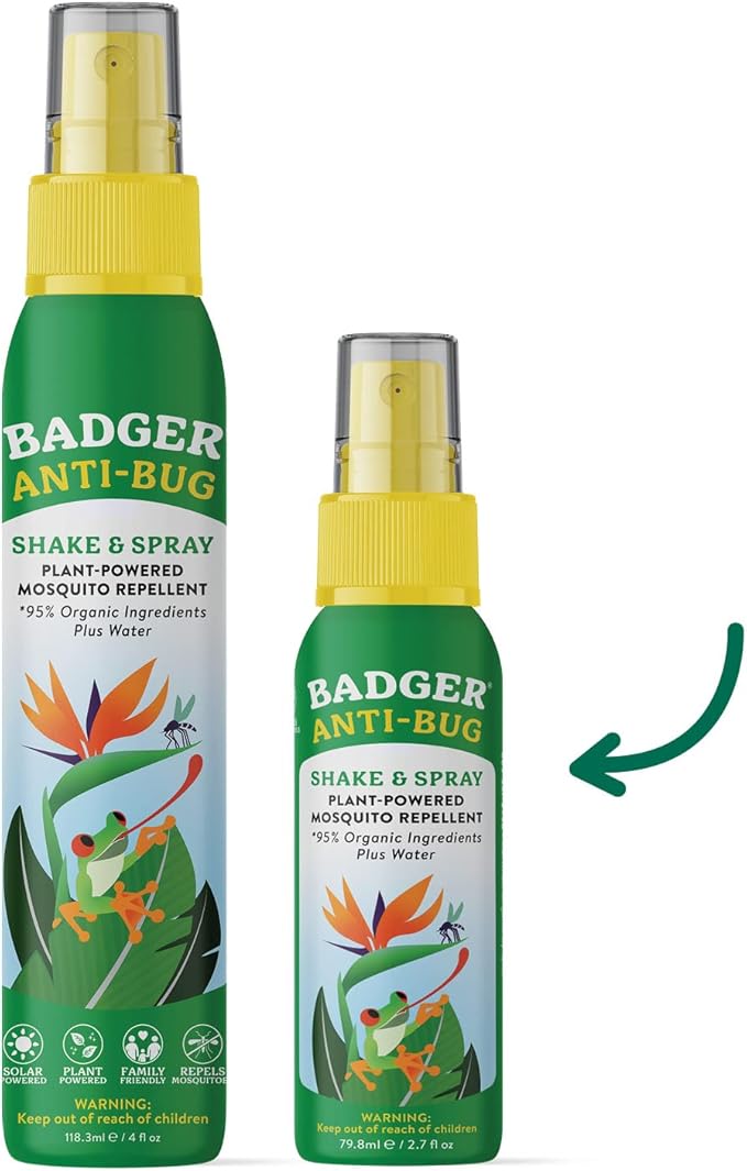 Badger Bug Spray Travel Size, Family Friendly All Natural Mosquito Repellent w/Organic Essential Oils, Smells Great, 3 Hours Effective, Deet-Free, Vegan, Travel Insect Repellent, 2.7 fl oz, 2-Pack